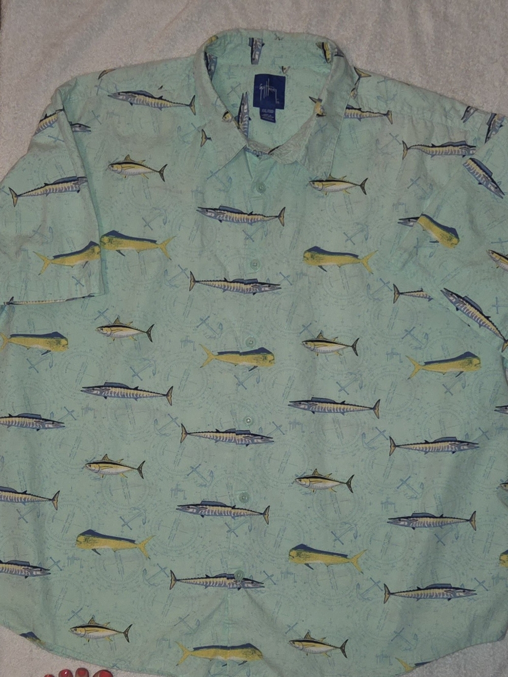 Guy Harvey Mint Green Short-Sleeve Fish Print Button-Down Shirt